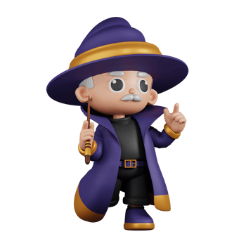 3d Character Wizard Feeling Happy Pose. 3d render isolated on transparent backdrop. png