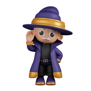 3d Character Wizard Greeting Pose. 3d render isolated on transparent backdrop. png