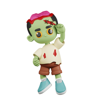 3d Character Zombie Congrats Pose. 3d render isolated on transparent backdrop. png