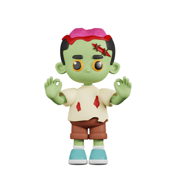 3d Character Zombie Giving Ok Hand Gesture Pose. 3d render isolated on transparent backdrop. png