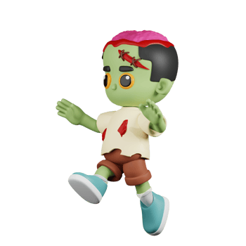 3d Character Zombie Jumping Pose. 3d render isolated on transparent backdrop. png