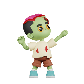 3d Character Zombie Looking Victorious Pose. 3d render isolated on transparent backdrop. png