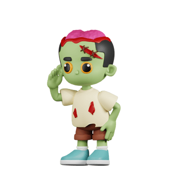 3d Character Zombie Looking for Something Pose. 3d render isolated on transparent backdrop. png