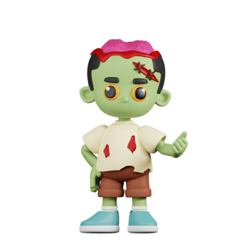 3d Character Zombie Pointing Next Pose. 3d render isolated on transparent backdrop. png