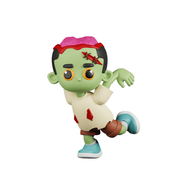 3d Character Zombie Ready To Jump Pose. 3d render isolated on transparent backdrop. png