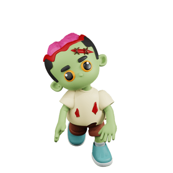 3d Character Zombie Showing Weird Face Pose. 3d render isolated on transparent backdrop. png