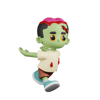 3d Character Zombie Start To Jump Pose. 3d render isolated on transparent backdrop. png