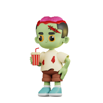 3d Character Zombie With A Cup Of Soda Drink Pose. 3d render isolated on transparent backdrop. png