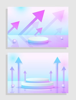 Set purple blue violet 3d object cylinder pedestal podium display gradient color minimal scene vector