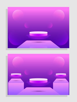 Set purple violet 3d object cylinder pedestal podium display gradient color minimal scene showroom vector