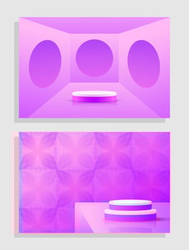 Set purple violet 3d object cylinder pedestal podium display gradient color minimal scene showroom vector