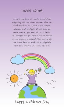 World Children's Day template with a girl holding a windmill toy on a sunny day vector