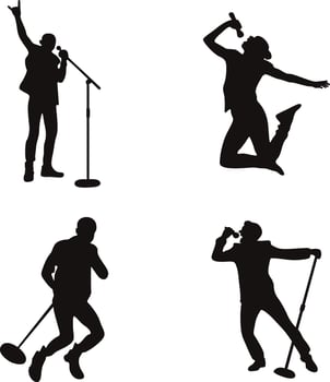 Singer Pose Silhouette Set. Isolated On White Background. Vector Illustration.