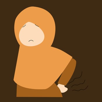 Muslim woman is not feeling well vector