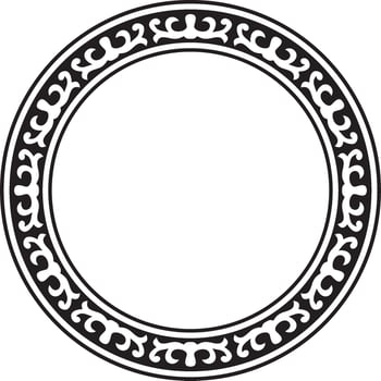 Vector black monochrome round Kazakh national ornament. Ethnic pattern of the peoples of the Great Steppe, Mongols, Kyrgyz, Kalmyks, Buryats. circle, frame border