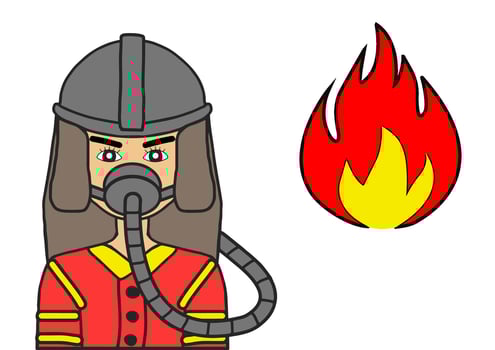 Set of characters of Profession Firefighter with Fire safety equipment. Firefighter. vector