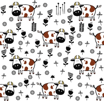 Cute cows seamless pattern. childish background. Vector illustration