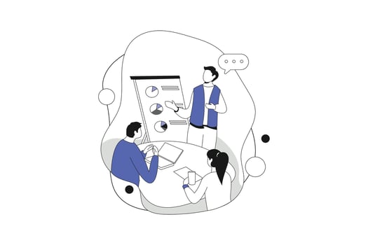 Marketing Team Meeting, Vector Business Marketing Line Illustration