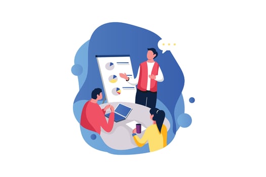 Marketing Team Meeting, Vector Business Marketing Line Illustration