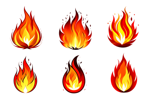 Set of fire burns with flames and sparks on a transparent background AI Generative png
