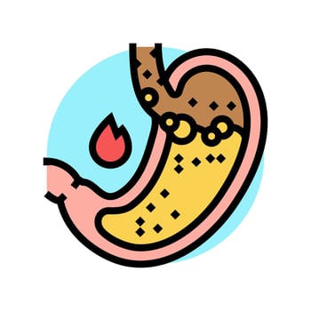 persistent heartburn disease symptom color icon vector illustration