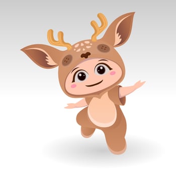 Cute Deer With Cartoon Icon Vector Illustration. Cute bear mascot costume concept Isolated Premium Vector. Flat Cartoon Style