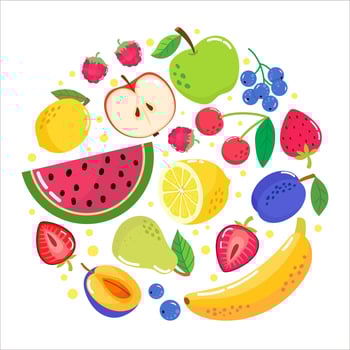 Big set of fruit and vegetables in cartoon style. vector illustration