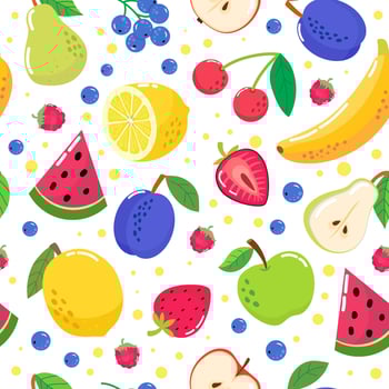 fruit and berries. seamless pattern. vector image. for printing on fabrics, paper cups, wrapping paper, phone cases. for party