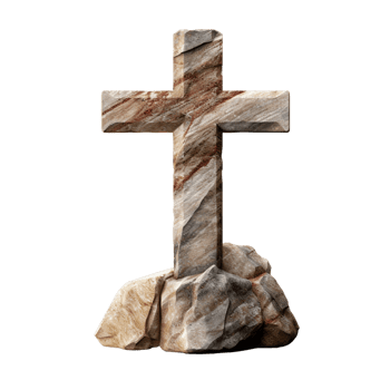Christian stone cross on the stone isolated on transparent background ai generative png