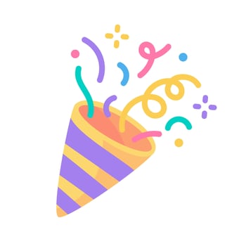 Party poppers explode confetti at birthday party events. vector