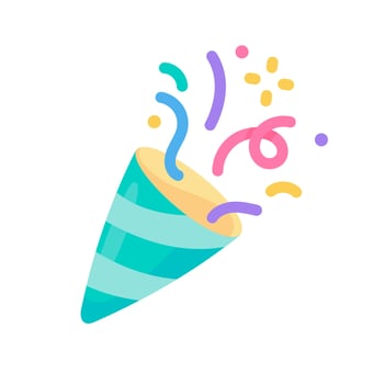 Party poppers explode confetti at birthday party events. vector