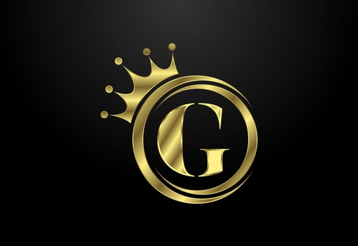 English alphabet G with a crown. Royal, King, queen luxury symbol. Font emblem. Vector illustration