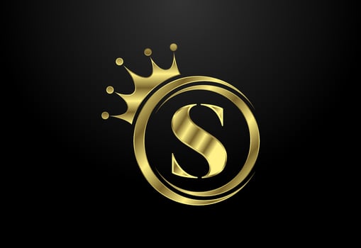 English alphabet S with a crown. Royal, King, queen luxury symbol. Font emblem. Vector illustration