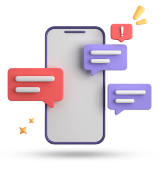 3d rendering of smartphone and speech bubble, 3D pastel chat with symbol, icon set. png