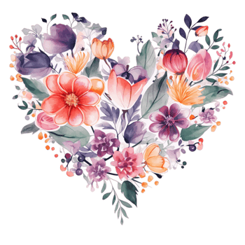 Floral Love Heart For Lovers isolated transparent background ai generative png