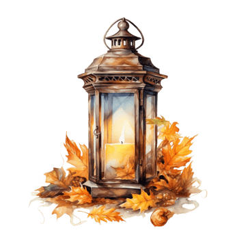 Watercolor Fall Lantern with Leaves isolated on a transparent background AI Generative png