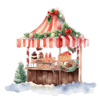 Watercolor Christmas stand at Christmas market,  illustration for decorating greeting, invitation in festive season, AI generated png