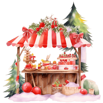 Watercolor Christmas stand at Christmas market,  illustration for decorating greeting, invitation in festive season, AI generated png
