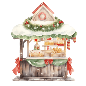 Watercolor Christmas stand at Christmas market,  illustration for decorating greeting, invitation in festive season, AI generated png
