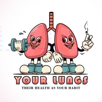 Lung cartoon characters smoking and exercise. Suitable for logos, mascots, t-shirts, stickers and posters vector