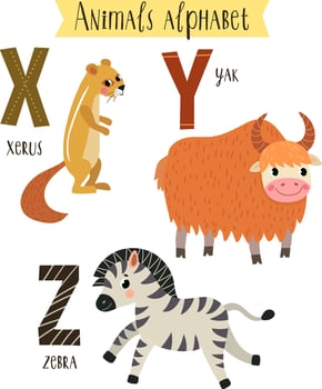 vector illustration of cute animals from A to Z. Children's alphabet in pictures.
