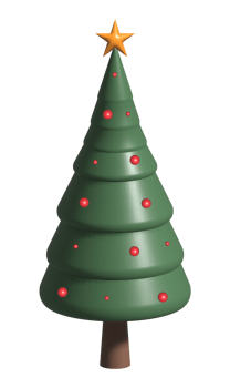 Green Christmas tree and star 3d illustration png