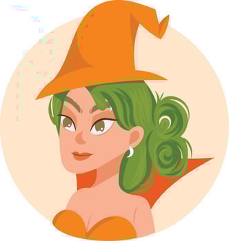 Orange costume in girl with green hair people human pretty showing model portrait avatar user profile adult fashion face character beautiful online lifestyle poster card flat design vector