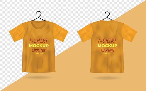 T-shirt 3d realistic mock up, male yellow t-shirt vector template front back view. Blank apparel design for men, sportswear, casual clothing