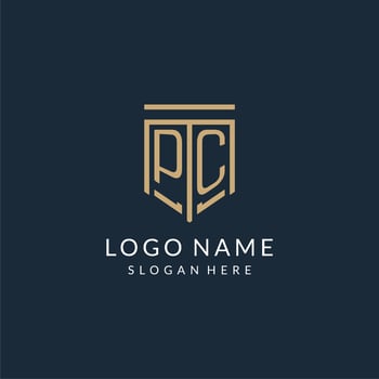 Initial PC shield logo monoline style, modern and luxury monogram logo design vector
