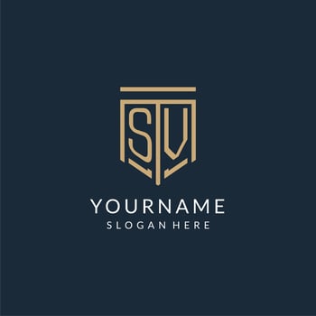 Initial SV shield logo monoline style, modern and luxury monogram logo design vector