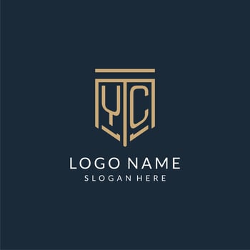 Initial YC shield logo monoline style, modern and luxury monogram logo design vector