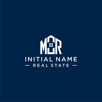 Initial letter MR monogram logo with abstract house shape, simple and modern real estate logo design vector