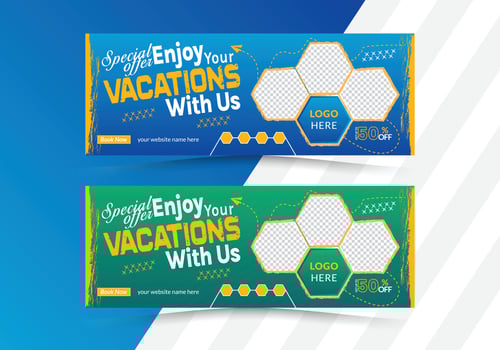 Travel agency social media cover design template for ads tour social media cover with photo place holder, creative Cover for travel offers, web ads banner. vector