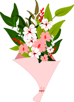 Cute flower cartoon hand bouquet illustration. Floral arrangement gift bouquet png